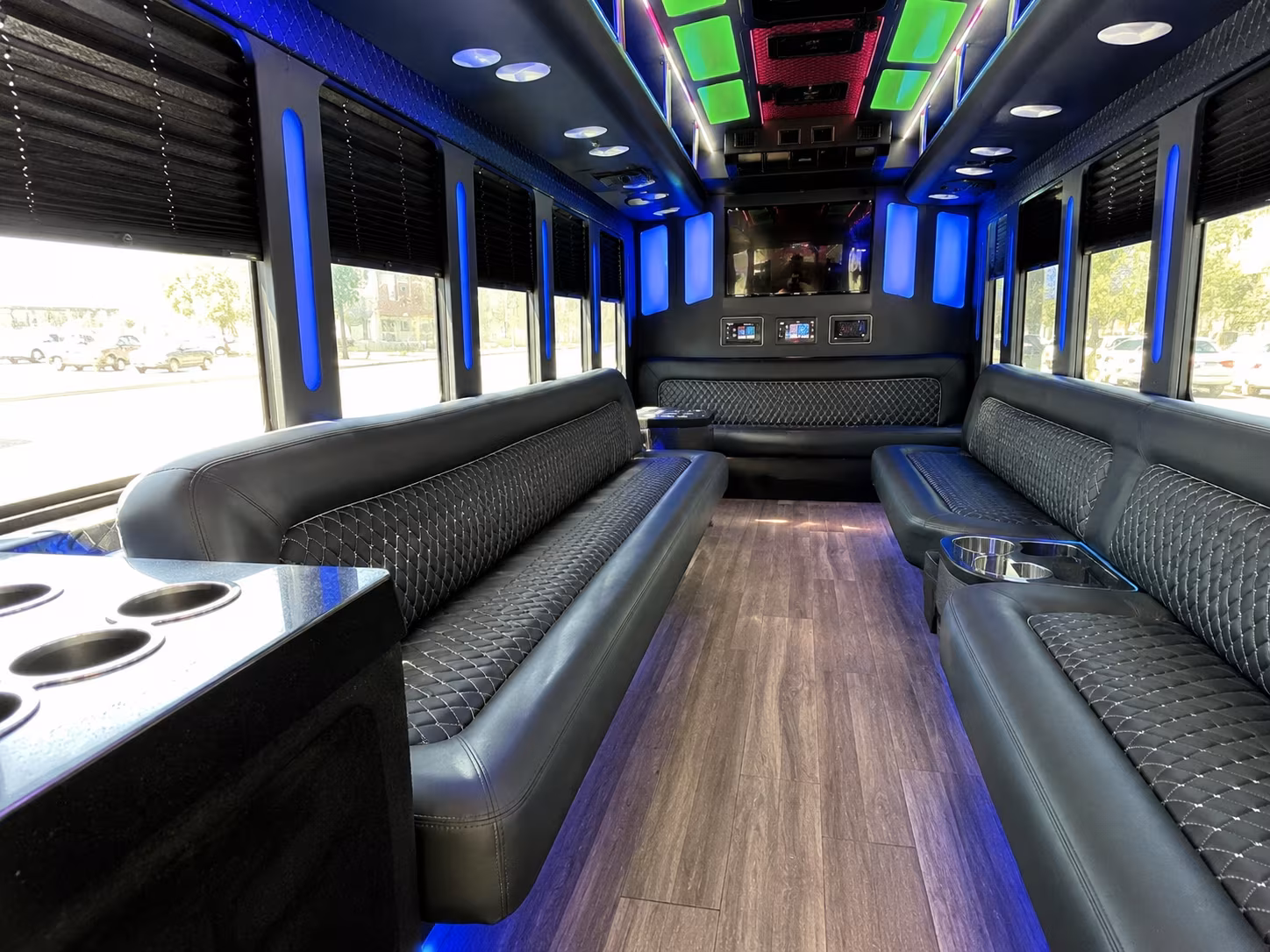 meridian 15 passenger party bus inside
