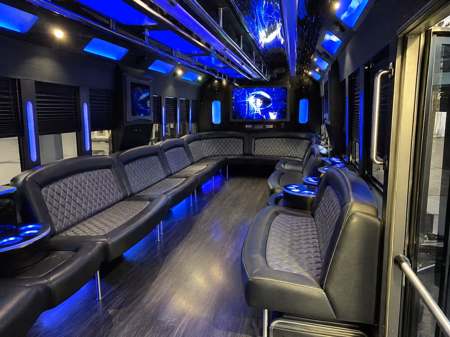 meridian 28 passenger party bus interior