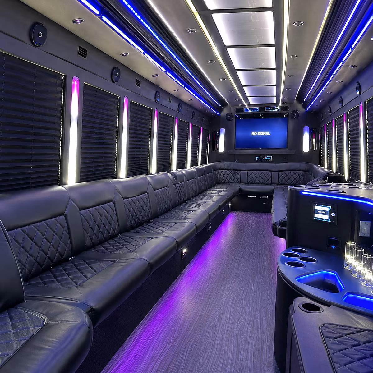 meridian 30 passenger party bus inside