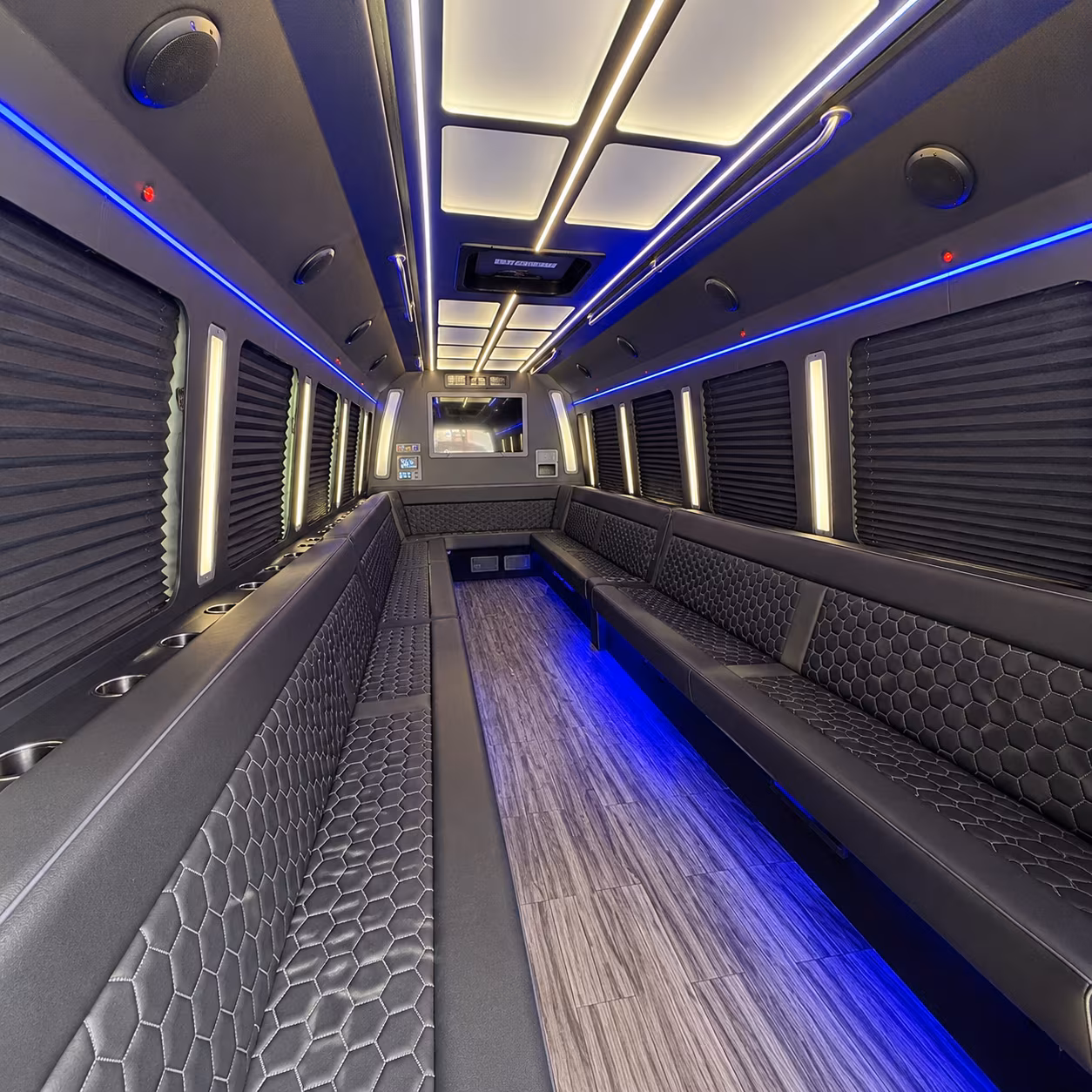 meridian 30 passenger party bus interior