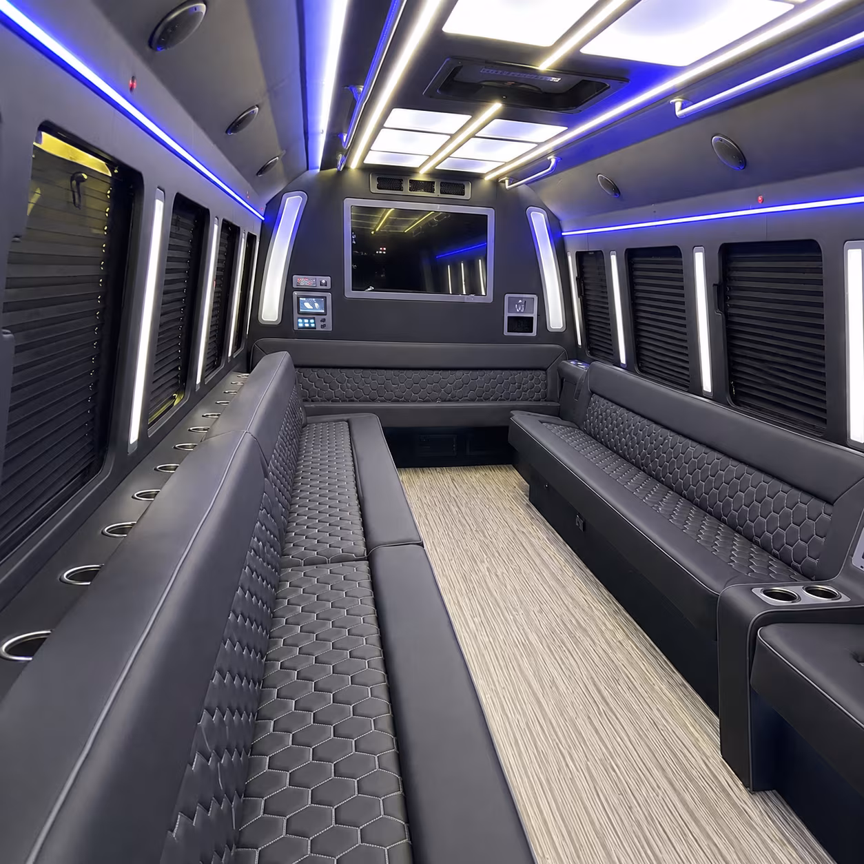 meridian 40 passenger party bus inside