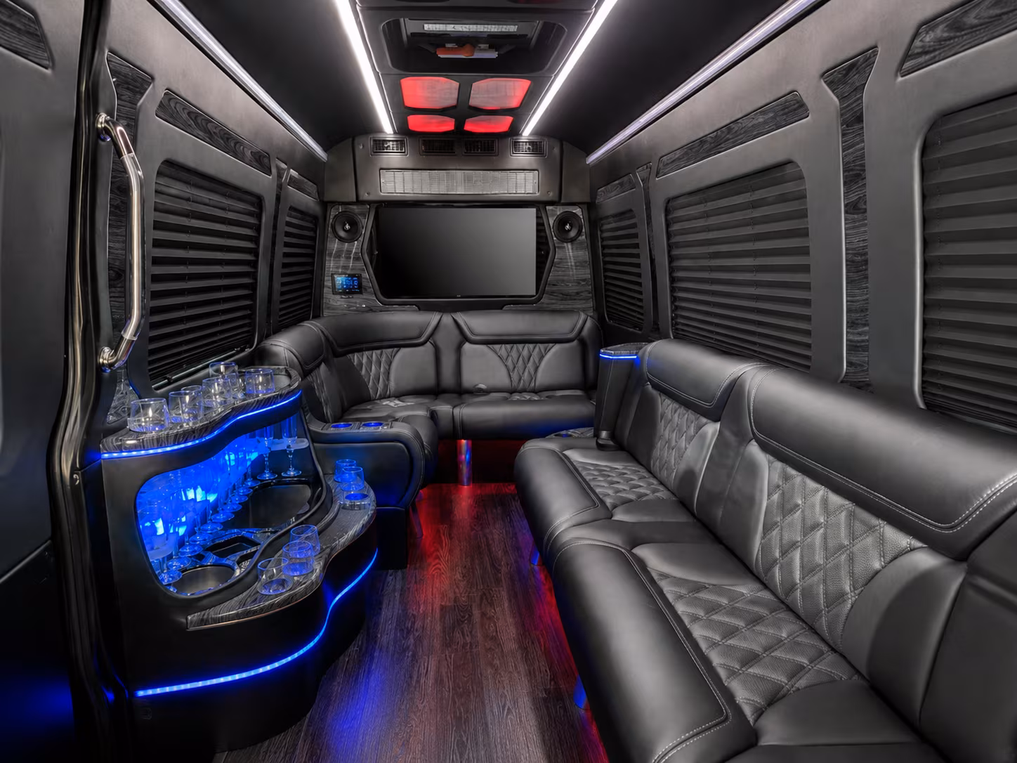 meridian 50 passenger party bus inside
