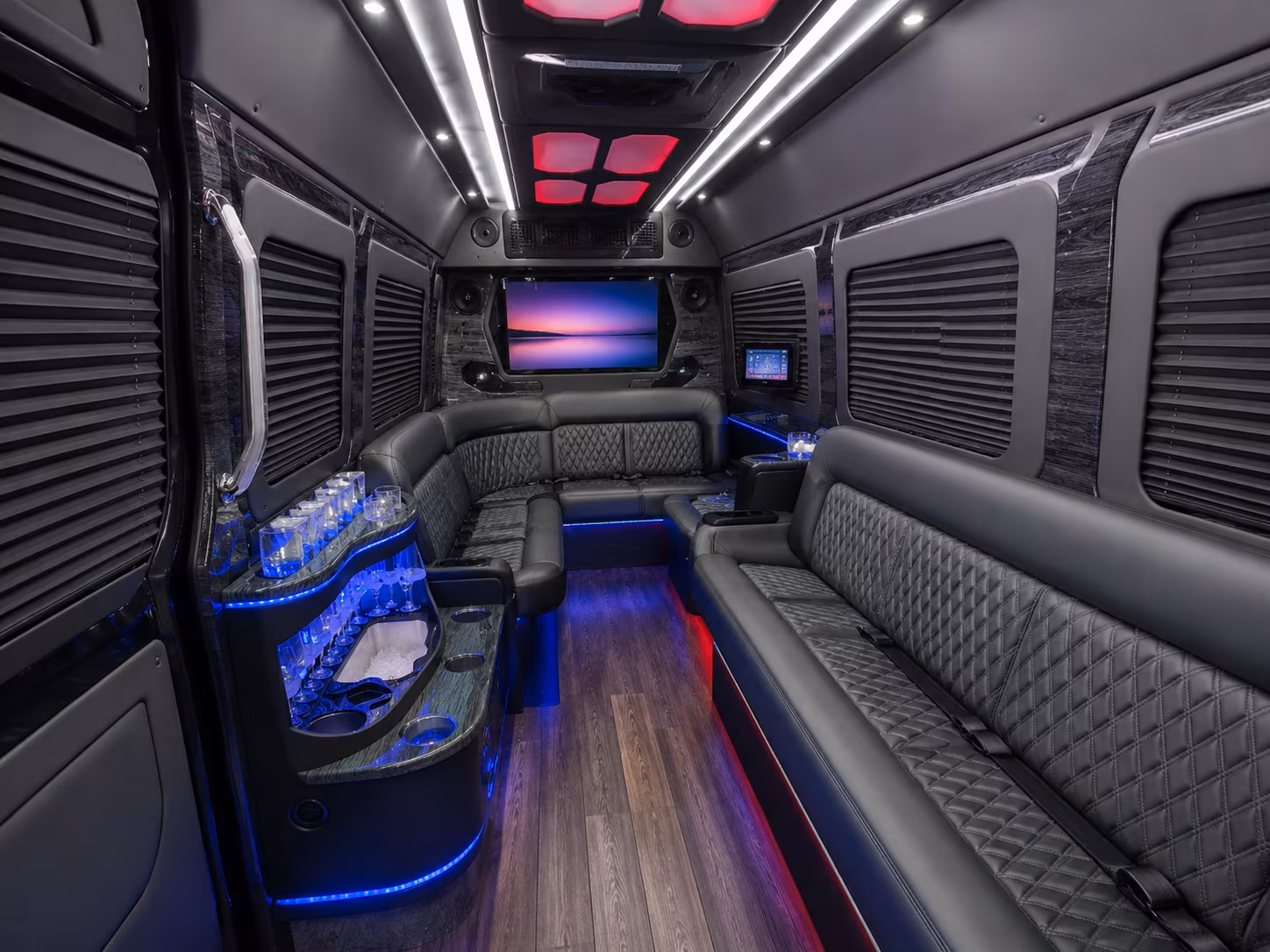 meridian 50 passenger party bus interior